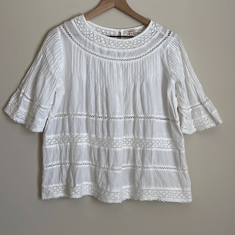 Sundance Pintuck Crochet Cotton Blouse